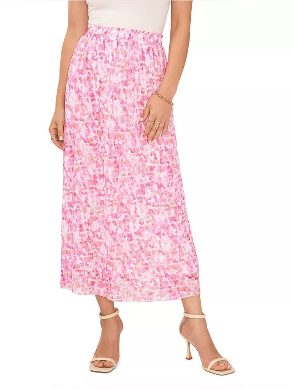 VINCE CAMUTO PLEATED MESH MAXI SKIRT